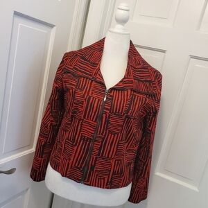 Patrick Christopher Red & Black Zip Close Jacket, Size Large, Casual, colorful
